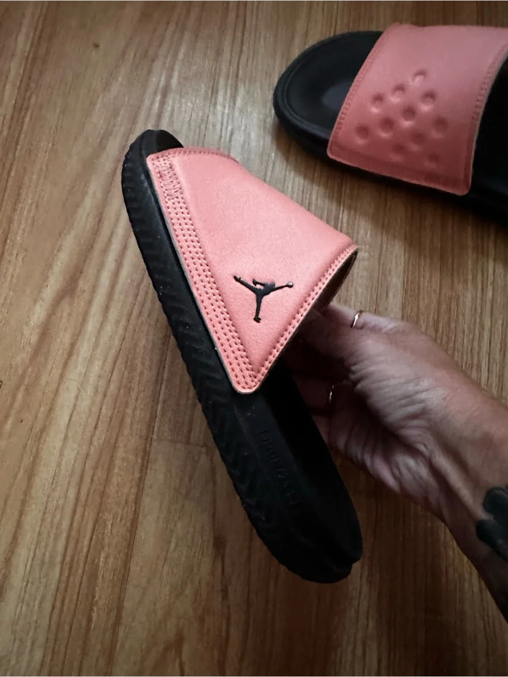 Jordan Peach and Black Slide Sandals